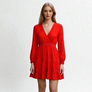 NWT SUNCOO Paris Serie Clery Long Sleeve Lace Trim Open Back Dress in Orange S